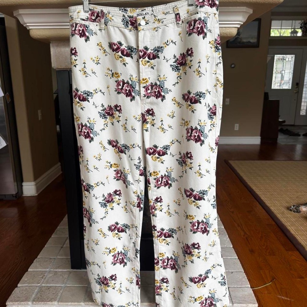 Rolla'S Sailor Pant Wide leg white floral jeans button fly size 34